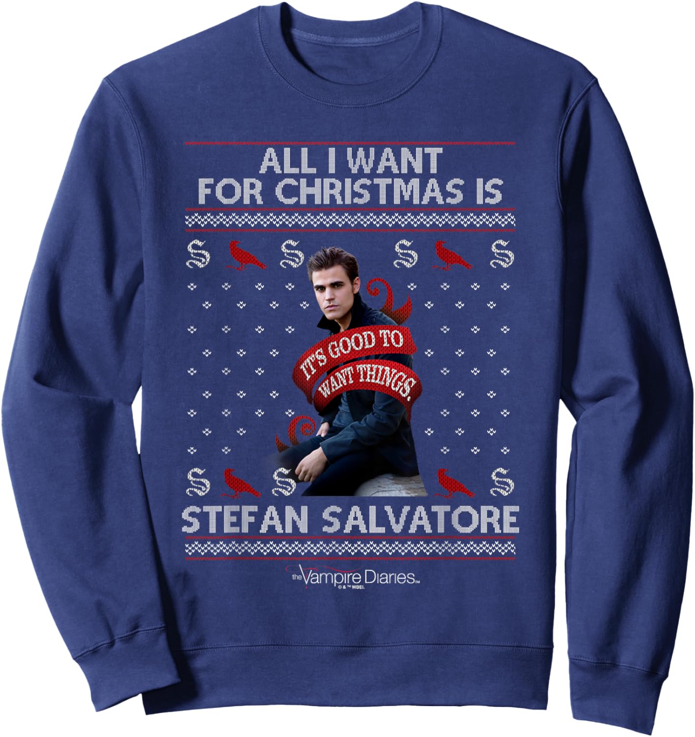 Vampire Diaries All I Want for Christmas is Stefan Salvatore Sweatshirt - Sweatshirt | Navy