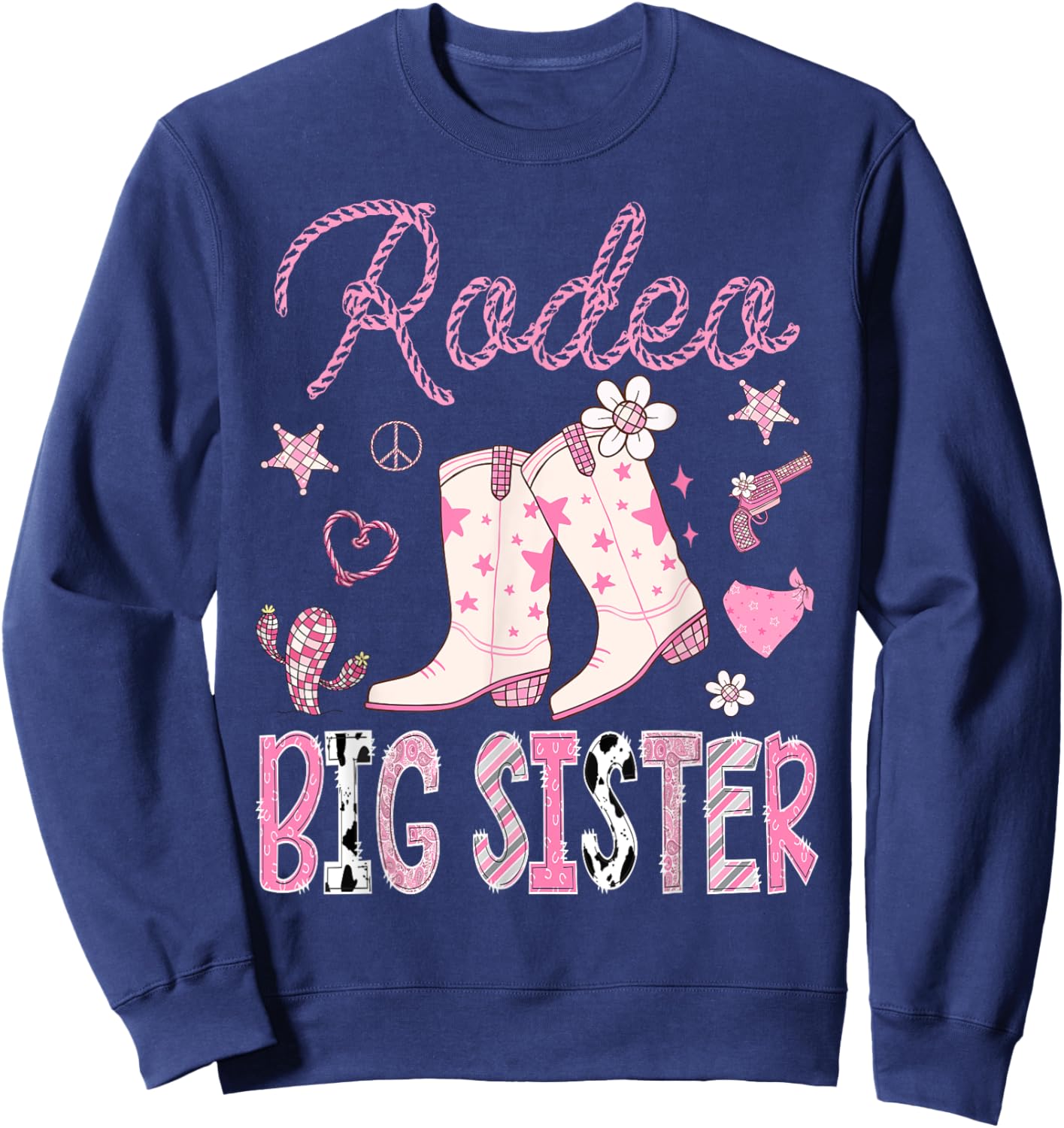 Rodeo Big Sister Pink Boots Disco CowGirl Birthday Party Sweatshirt - Sweatshirt | Navy