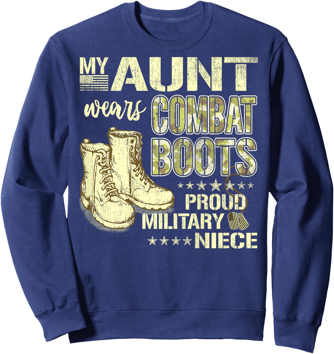 My Aunt Wears Combat Boots Dog Tag Proud Military Niece Gift Women Kids Sweatshirt - Sweatshirt | Navy