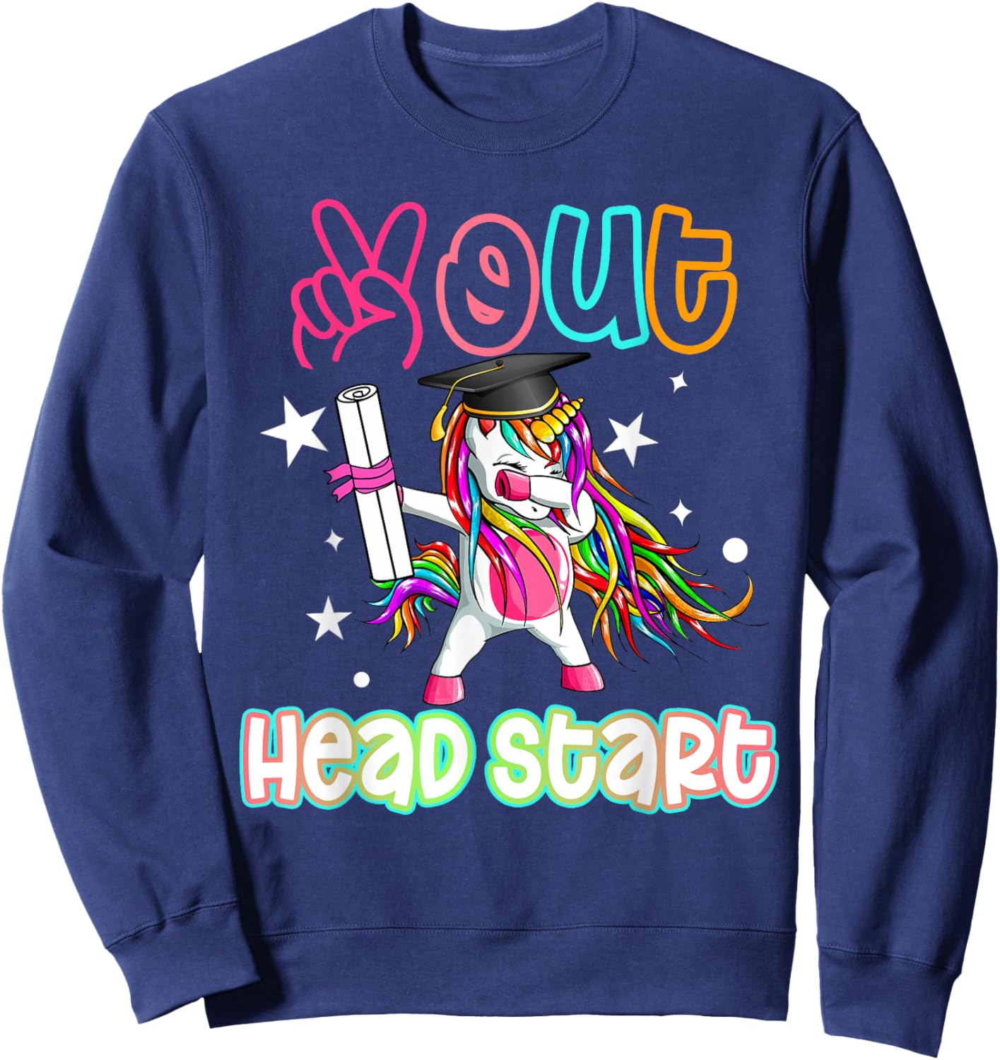 Peace out Headstart Dabbing Unicorn Last Day Of School Kids Sweatshirt - Sweatshirt | Navy
