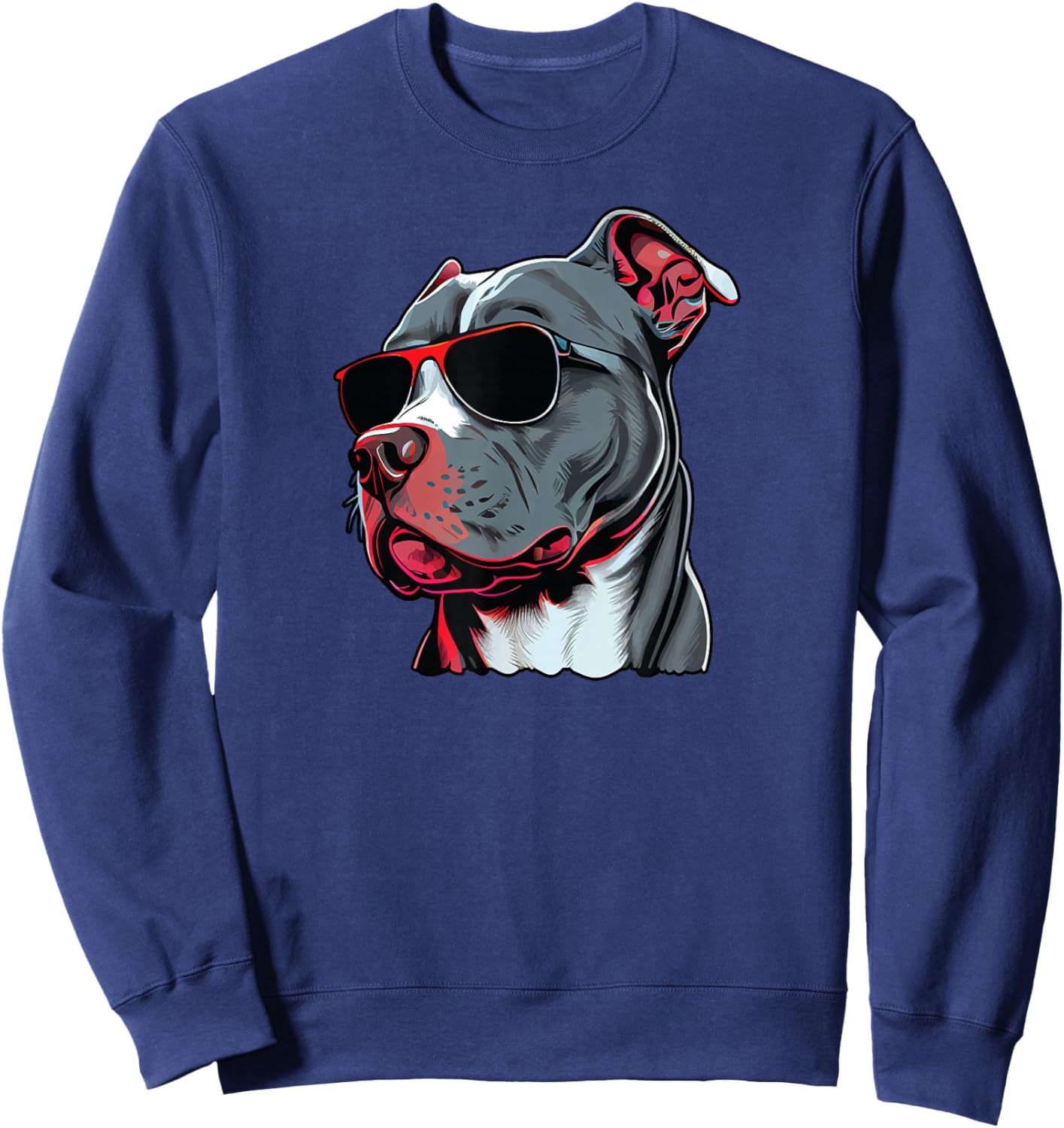 Dad Mom Cool Dog Sunglasses - Pitbull Sweatshirt - Sweatshirt | Navy