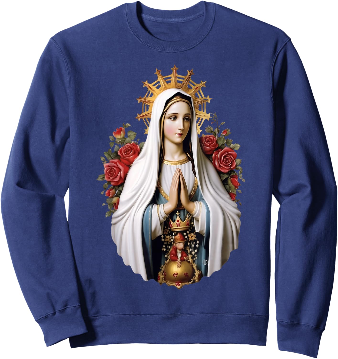 Our Lady of Fatima with Rosary Catholic Christian Faith Sweatshirt - Sweatshirt | Navy