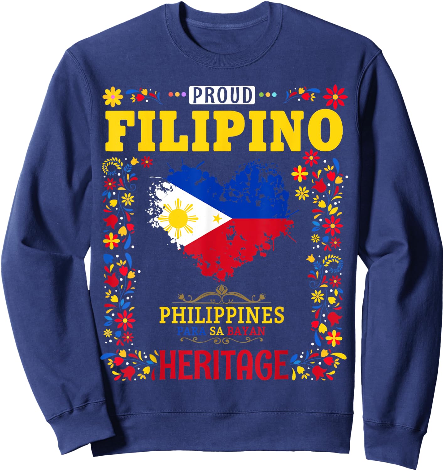 Filipino Heritage Flag Outfit Idea for Kids Philippines Flag Sweatshirt - Sweatshirt | Navy