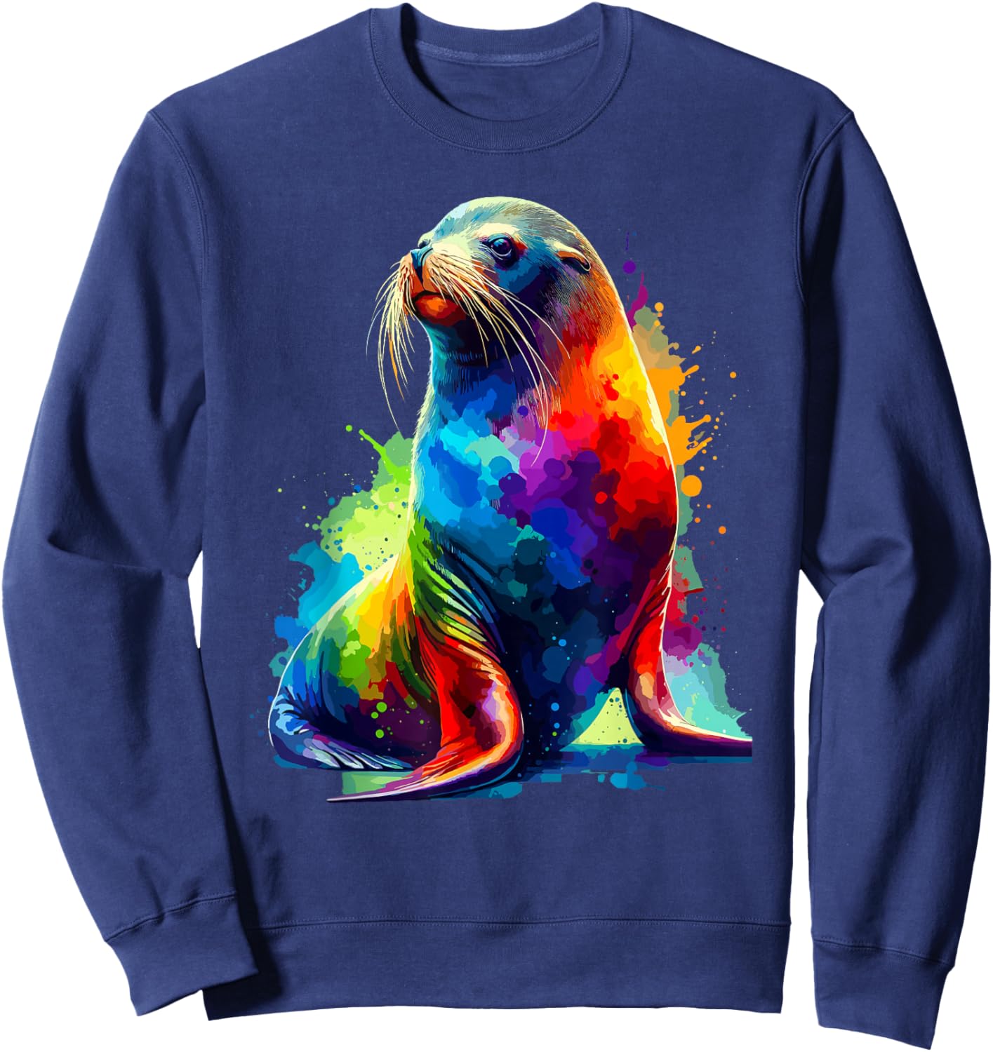 Colorful Splash Art Sea Lion Sea Lions Sweatshirt - Sweatshirt | Navy