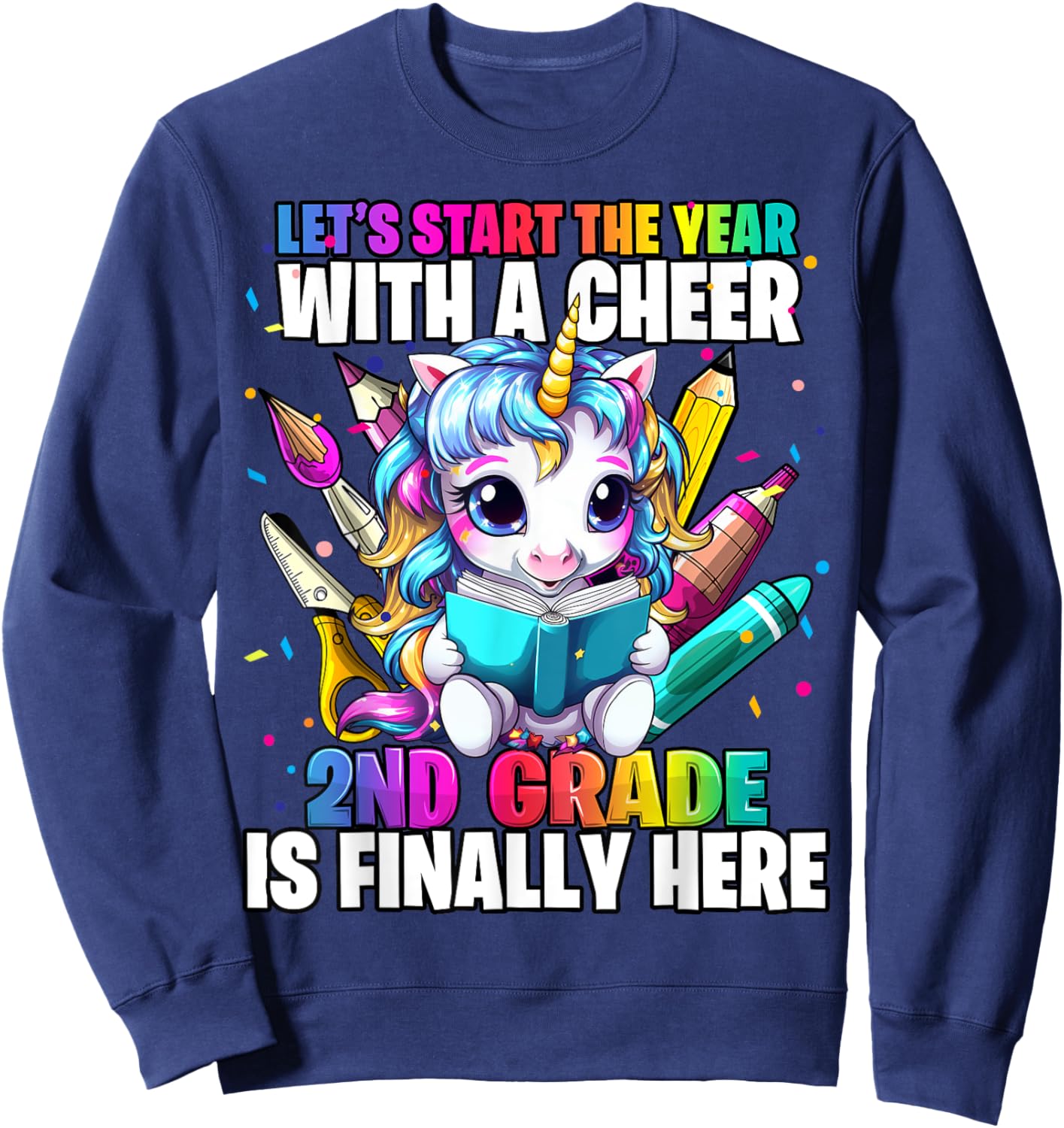 Unicorn 2nd Grade Back to School First Day of School Girls Sweatshirt - Sweatshirt | Navy