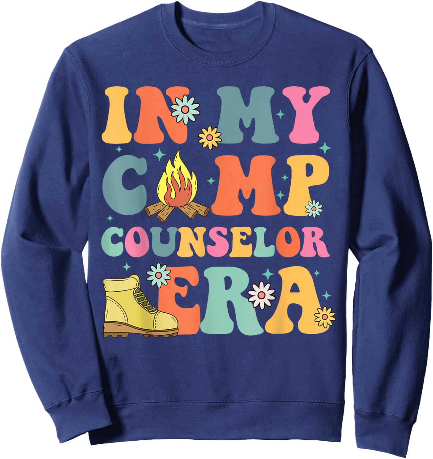 In My Camp Counselor Era Retro Groovy Summer Camp Counselor Sweatshirt - Sweatshirt | Navy