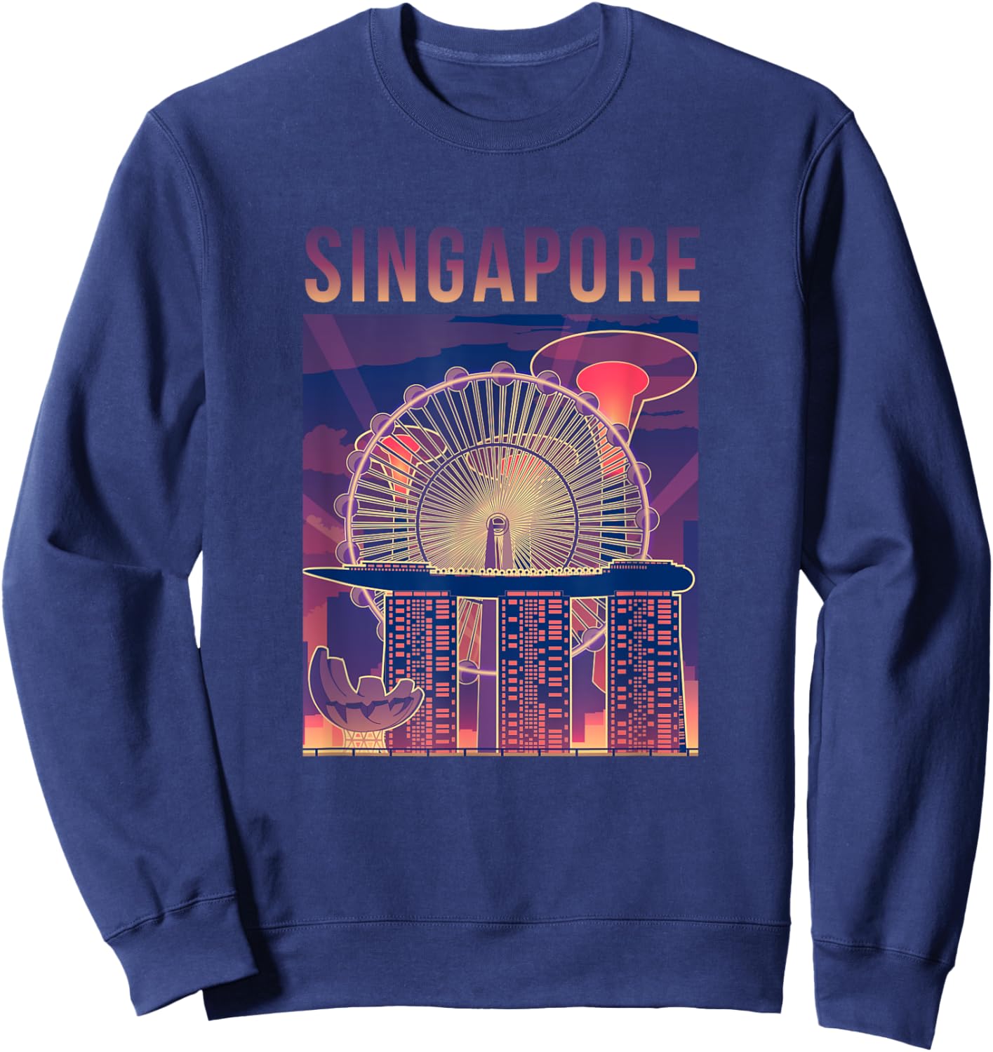 Singapore Travel Outfit City Skyline With Iconic Landmarks Sweatshirt - Sweatshirt | Navy