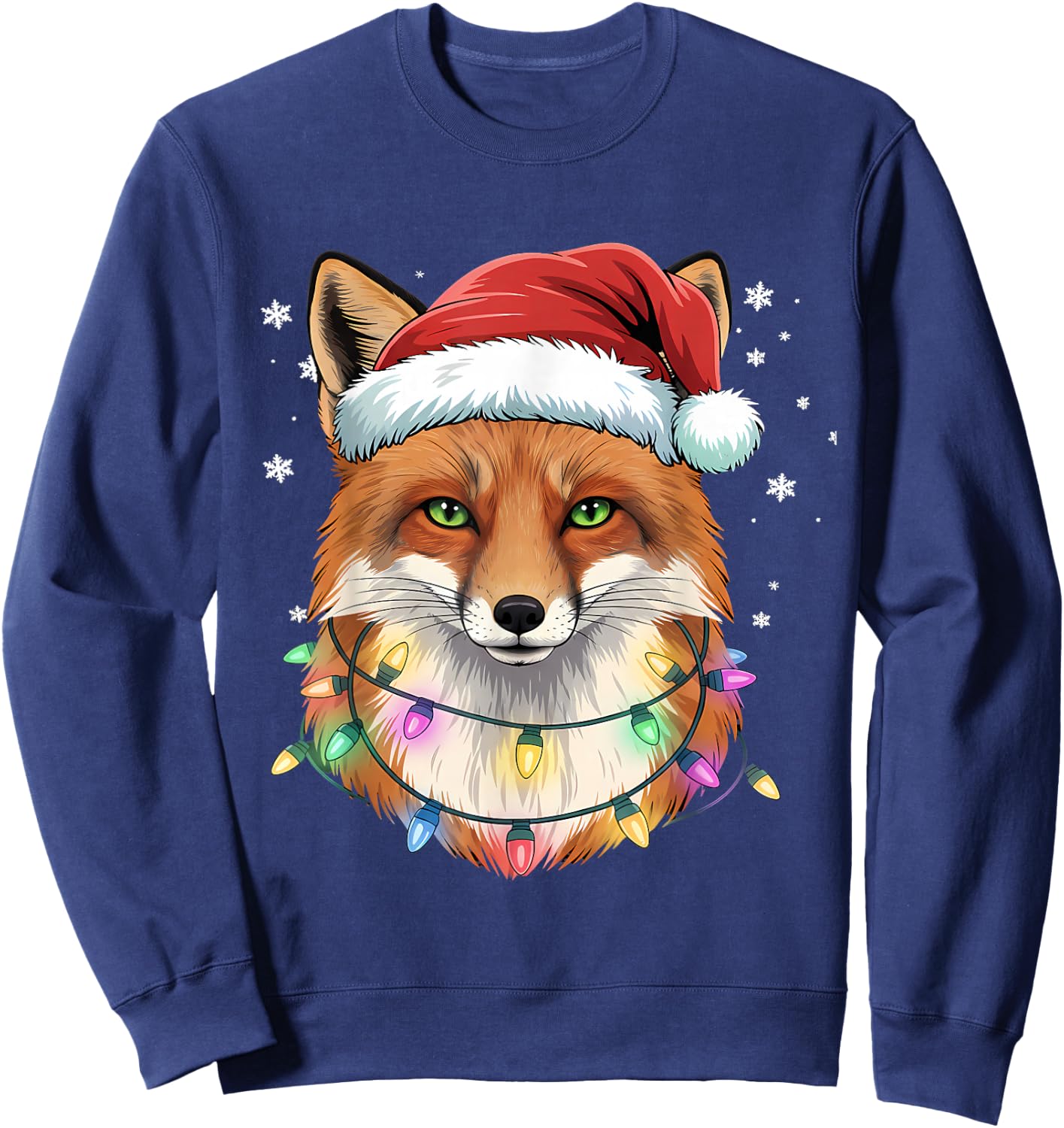 Christmas Lights Fox Santa Hat Cute Xmas Pajamas Sweatshirt - Sweatshirt | Navy