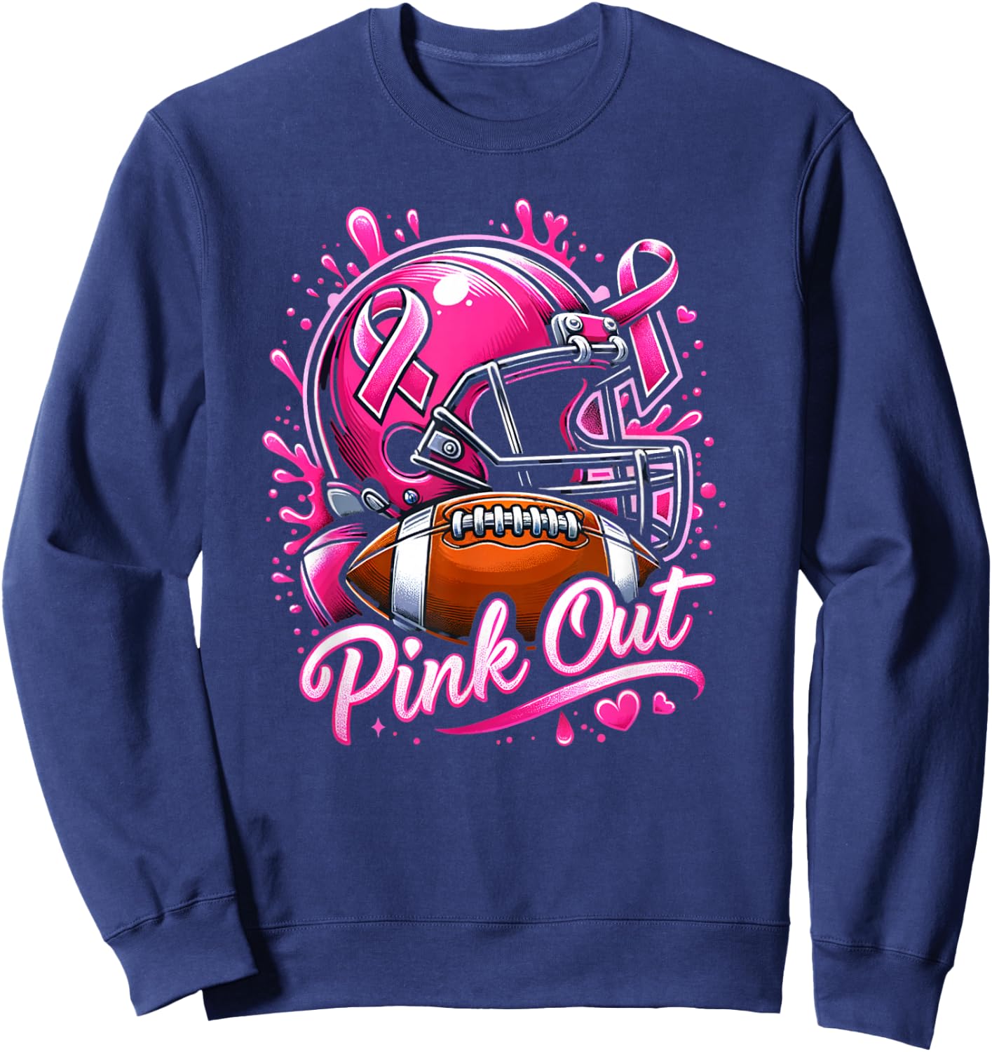 Pink Out Tackle Breast Cancer Awareness American Football Sweatshirt - Sweatshirt | Navy