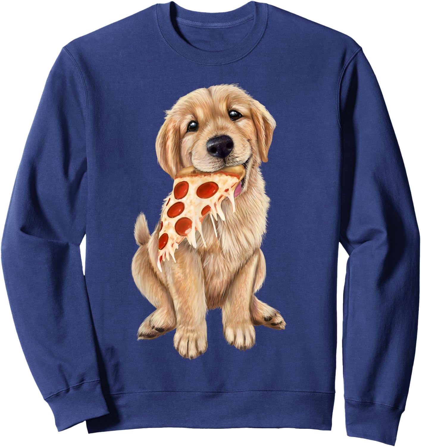 Golden Retriever eating pizza - puppy with a slice of pizza Sweatshirt - Sweatshirt | Navy