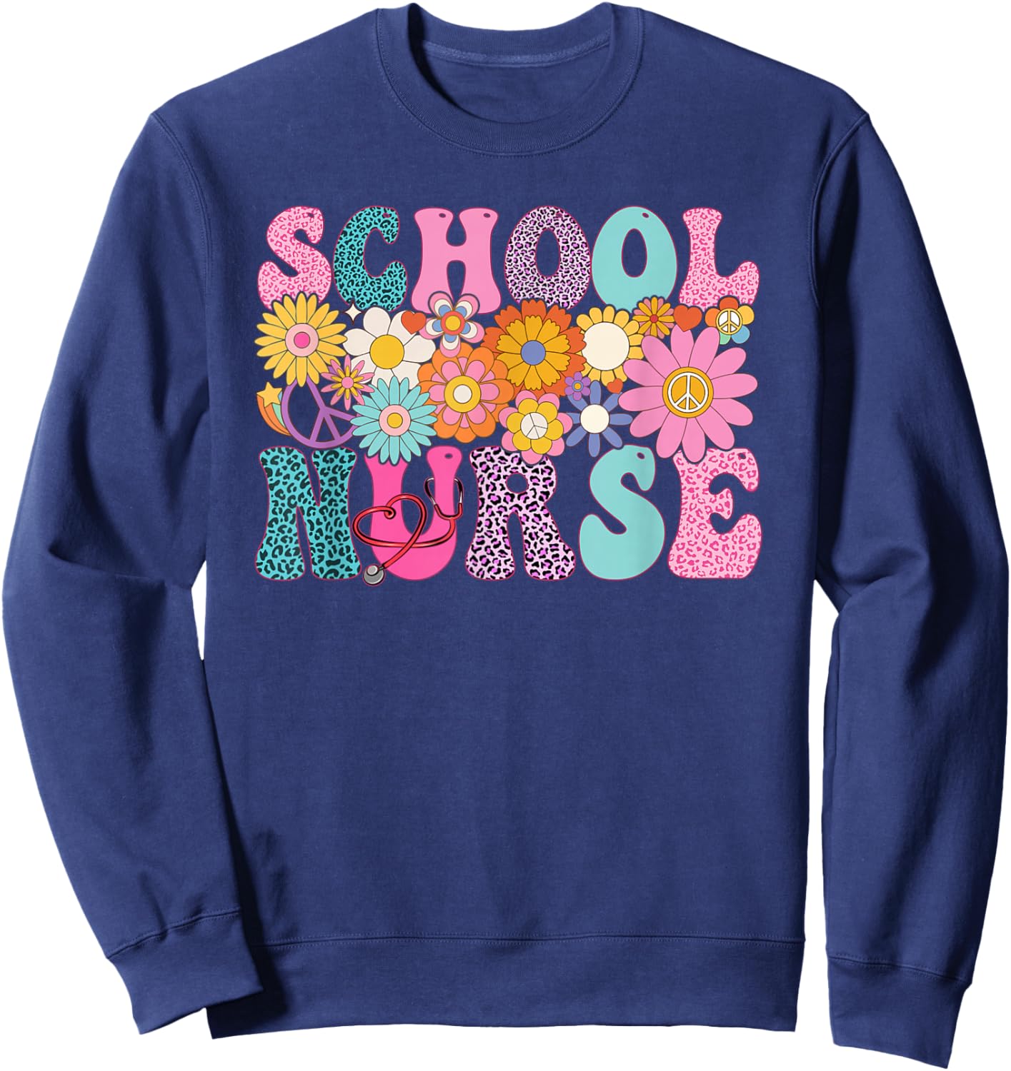 School Nurse Week Groovy Appreciation Day Sweatshirt - Sweatshirt | Navy