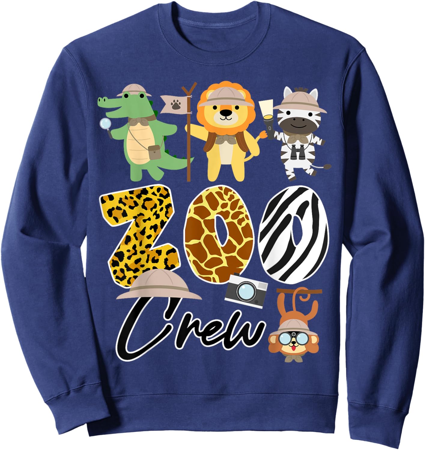 Wildlife Zoo Crew with Giraffe, Zebra, and Lion Sweatshirt - Sweatshirt | Navy