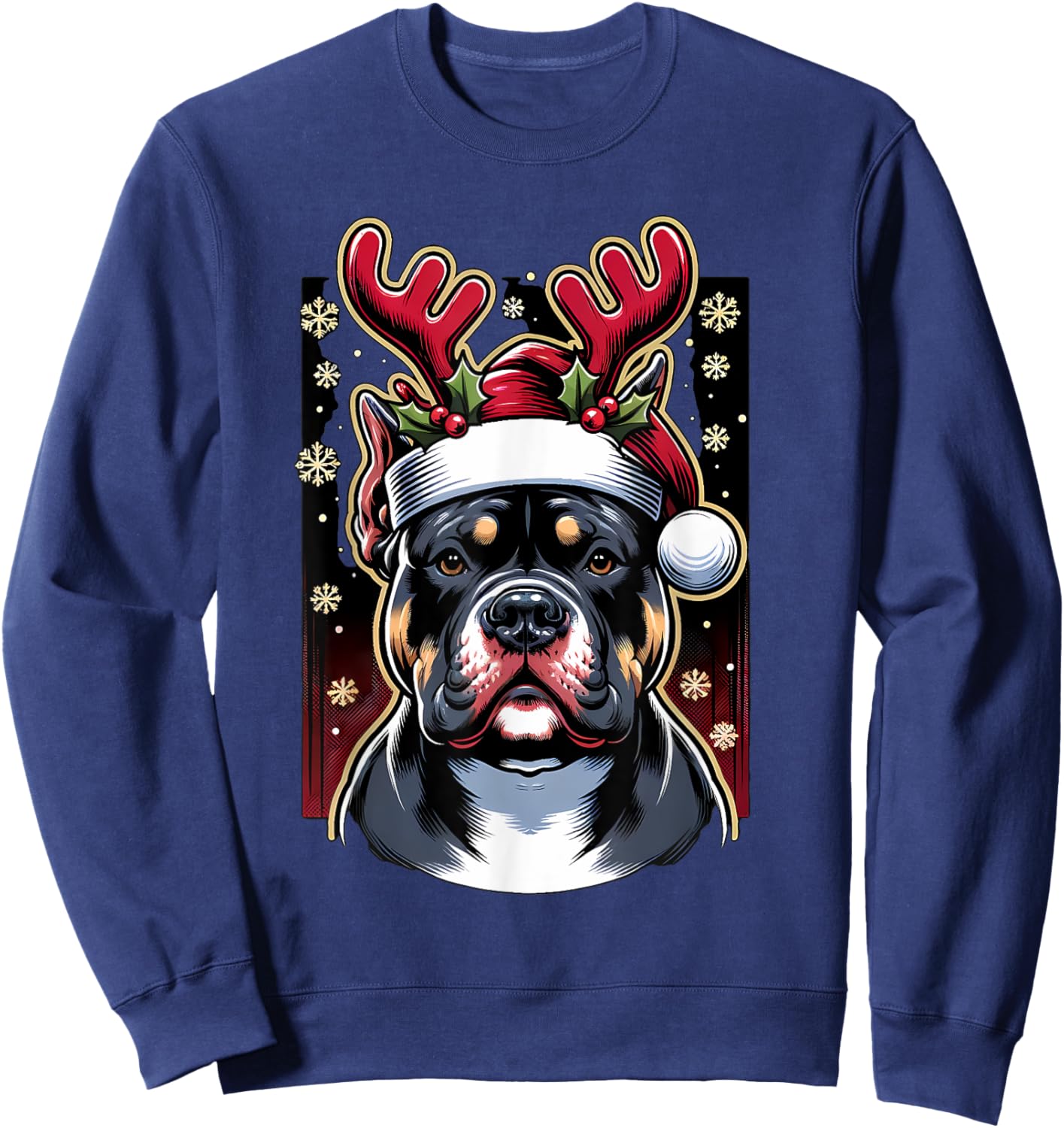 Christmas American Bully Dog Reindeer Sweatshirt - Sweatshirt | Navy
