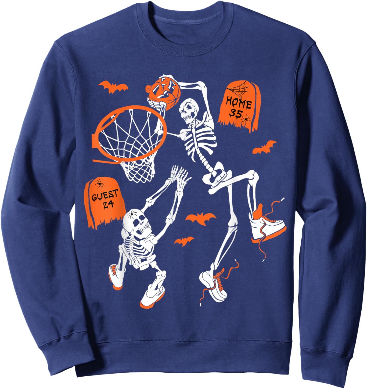 Spooky Skeleton Dunking Basketball Graveyard Halloween Sweatshirt - Sweatshirt | Navy