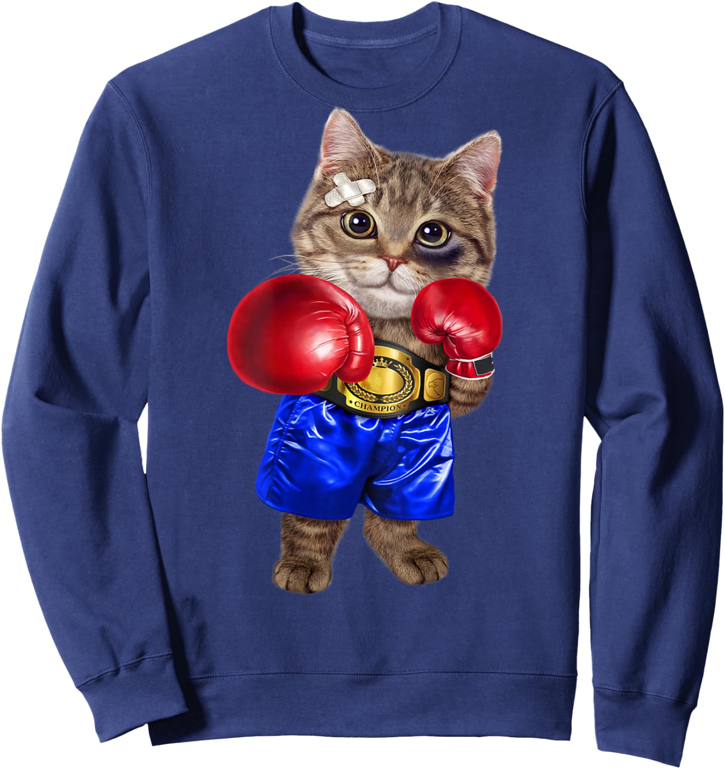 Boxer Tabby Cat Boxing Champion Fighter Women Kids Sweatshirt - Sweatshirt | Navy