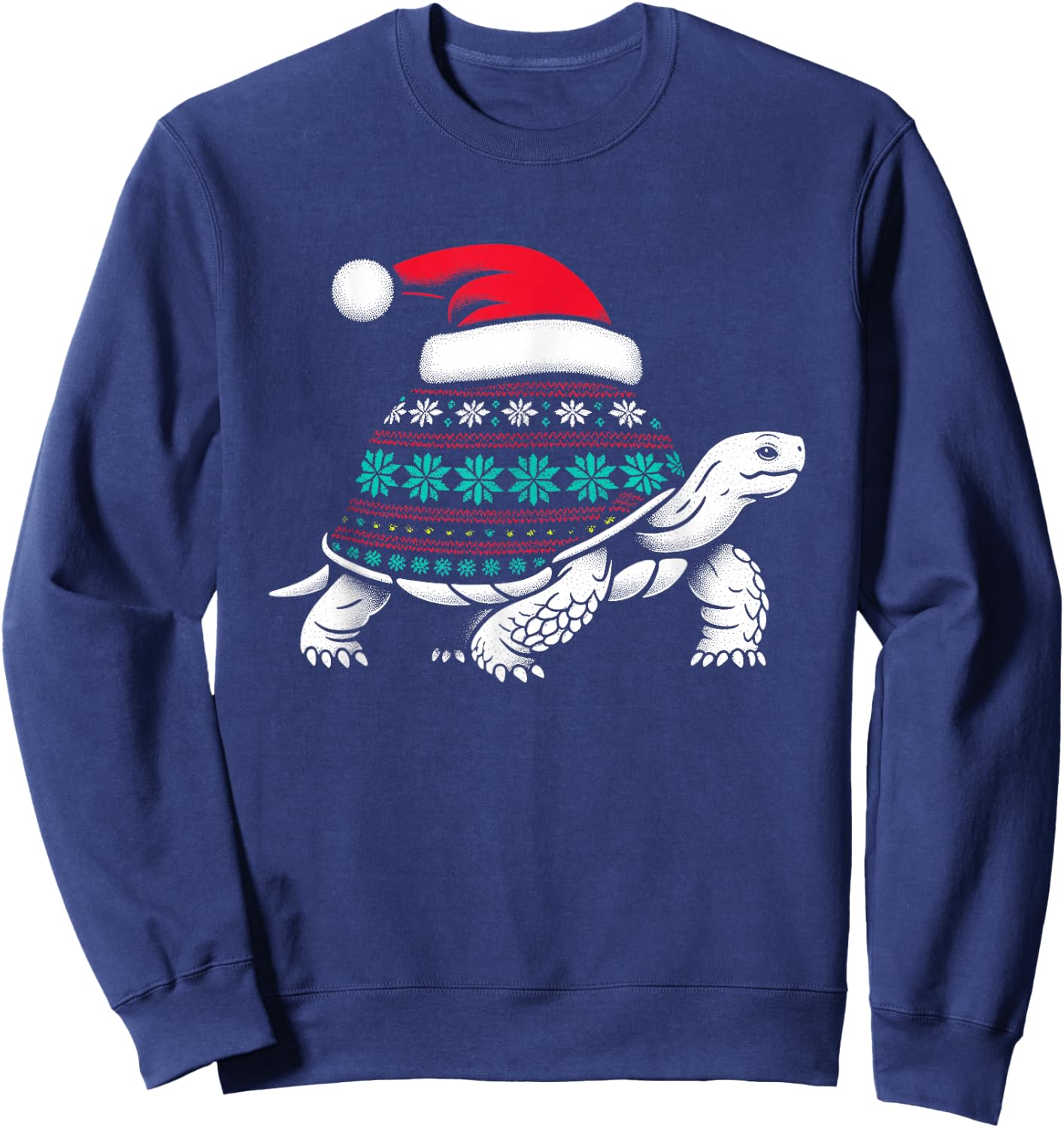 Santa Hat Tortoise - Vintage Sea Turtle Xmas Ugly Christmas Sweatshirt - Sweatshirt | Navy