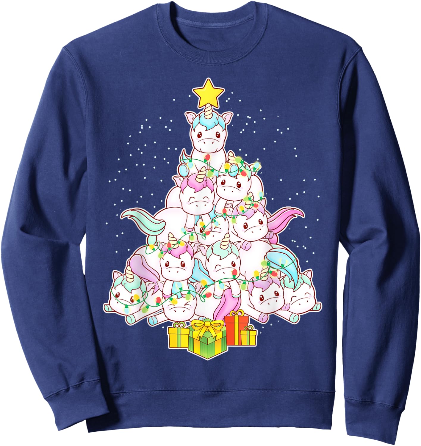 Unicorns Christmas Tree Unicorn Cute Girls Women Mom Kids Sweatshirt - Sweatshirt | Navy