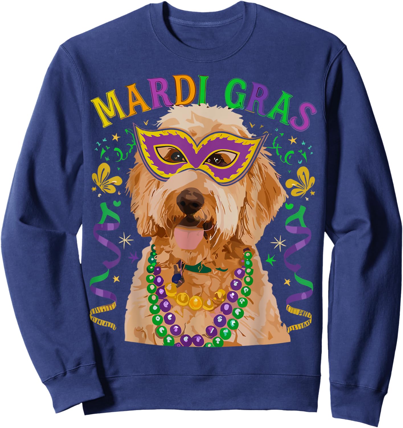 Golden Doodle Mardi Gras Beads Fleur De Lis For Dog Mom Dad Sweatshirt - Sweatshirt | Navy