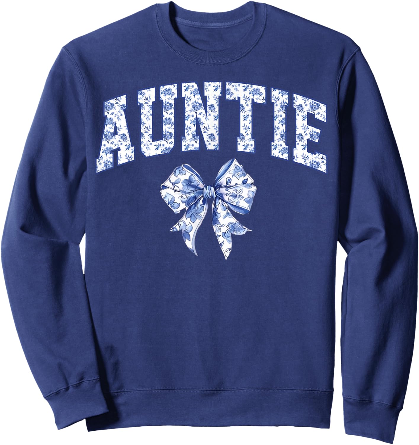 Auntie Coquette Toile Blue Bow Floral Family Matching Sweatshirt - Sweatshirt | Navy