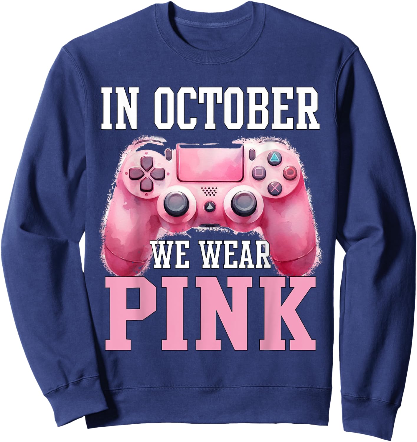 In October We Wear Pink Breast Cancer Gaming Kids Boys Youth Sweatshirt - Sweatshirt | Navy