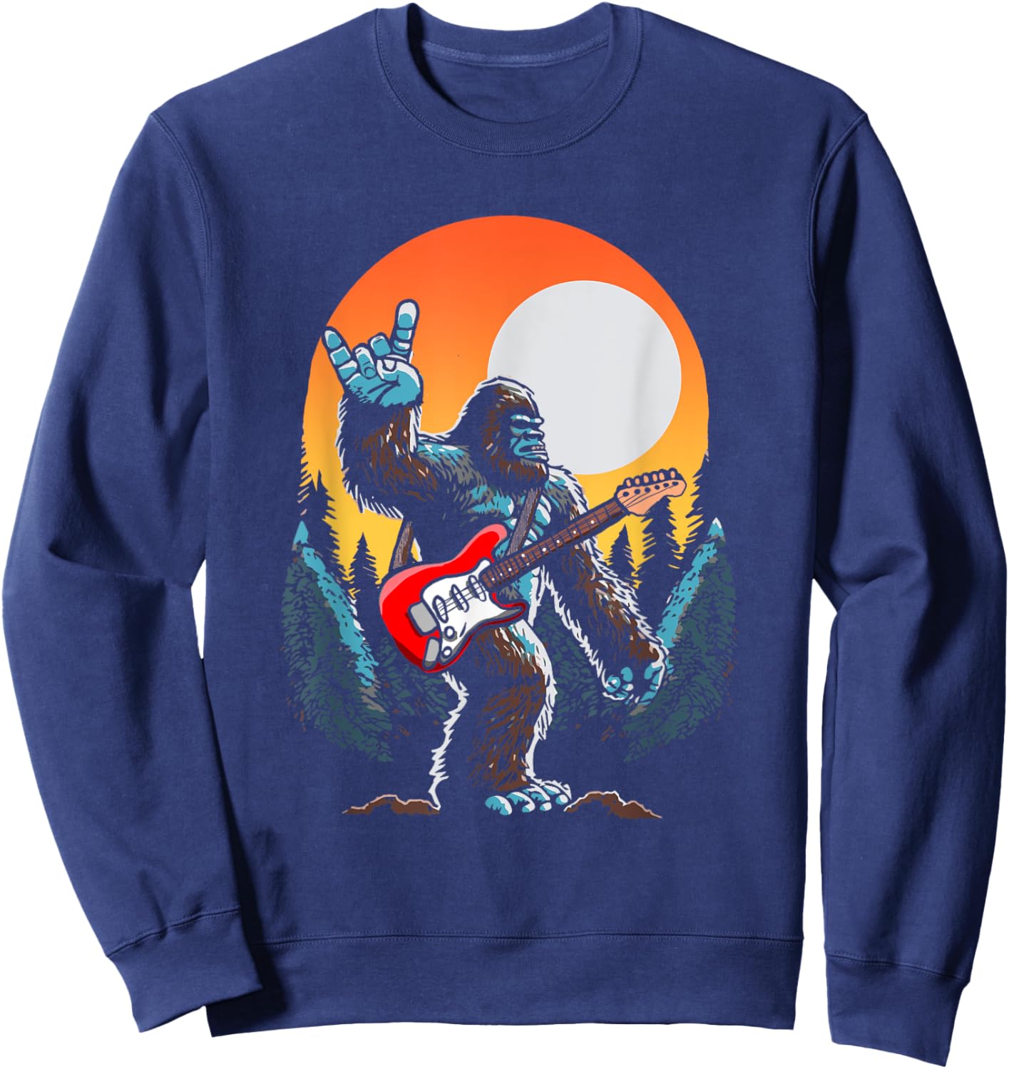 Rock On Sasquatch Rock And Roll Bigfoot Electric Guitar Sweatshirt - Sweatshirt | Navy