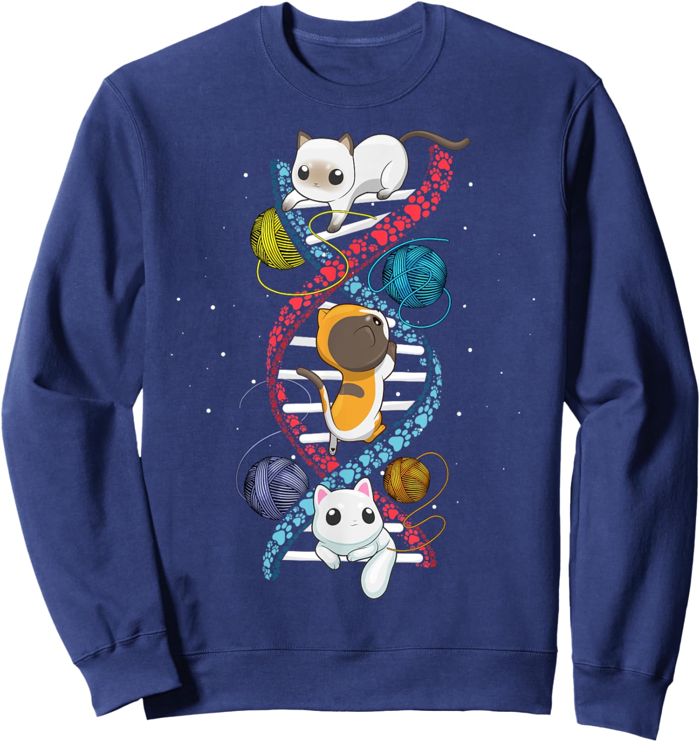Cats DNA Cat Molecular Helix Genetics Biology Kitten Geek Men Women Girls Kids Sweatshirt - Sweatshirt | Navy