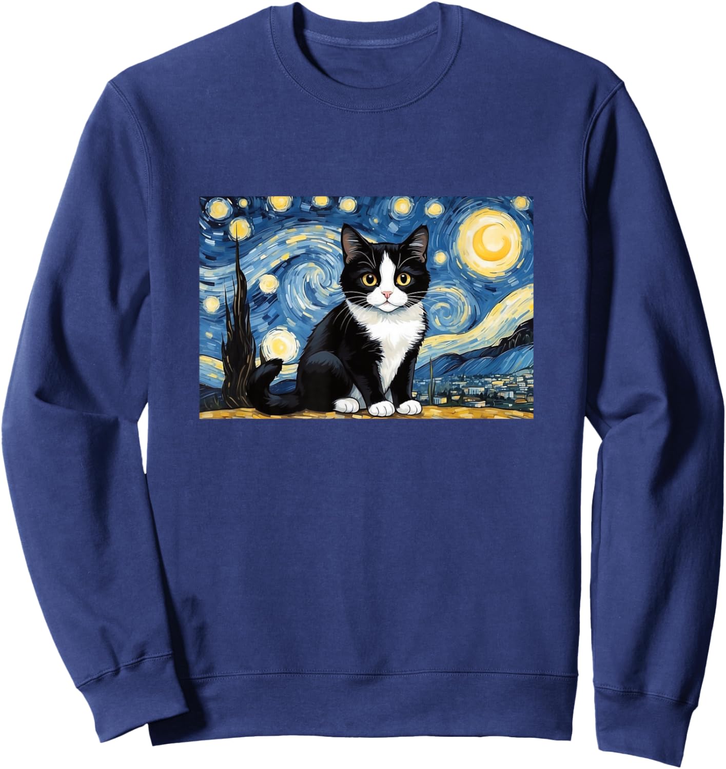 Cat Tuxedo Funny Design Starry Night Sweatshirt - Sweatshirt | Navy