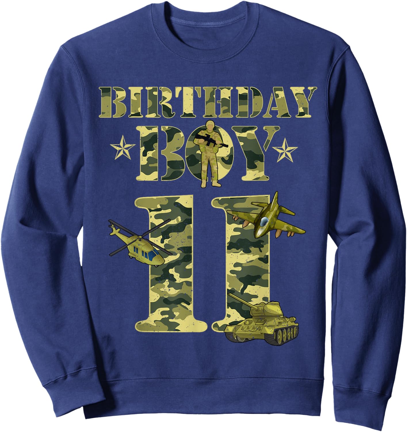 11th Birthday Military Themed Camo Boys 11 Yrs Old Soldier Sweatshirt - Sweatshirt | Navy