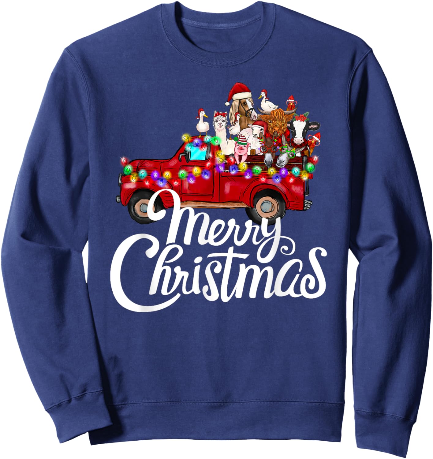Merry Christmas cute Christmas Farm animal Truck Sweatshirt - Sweatshirt | Navy