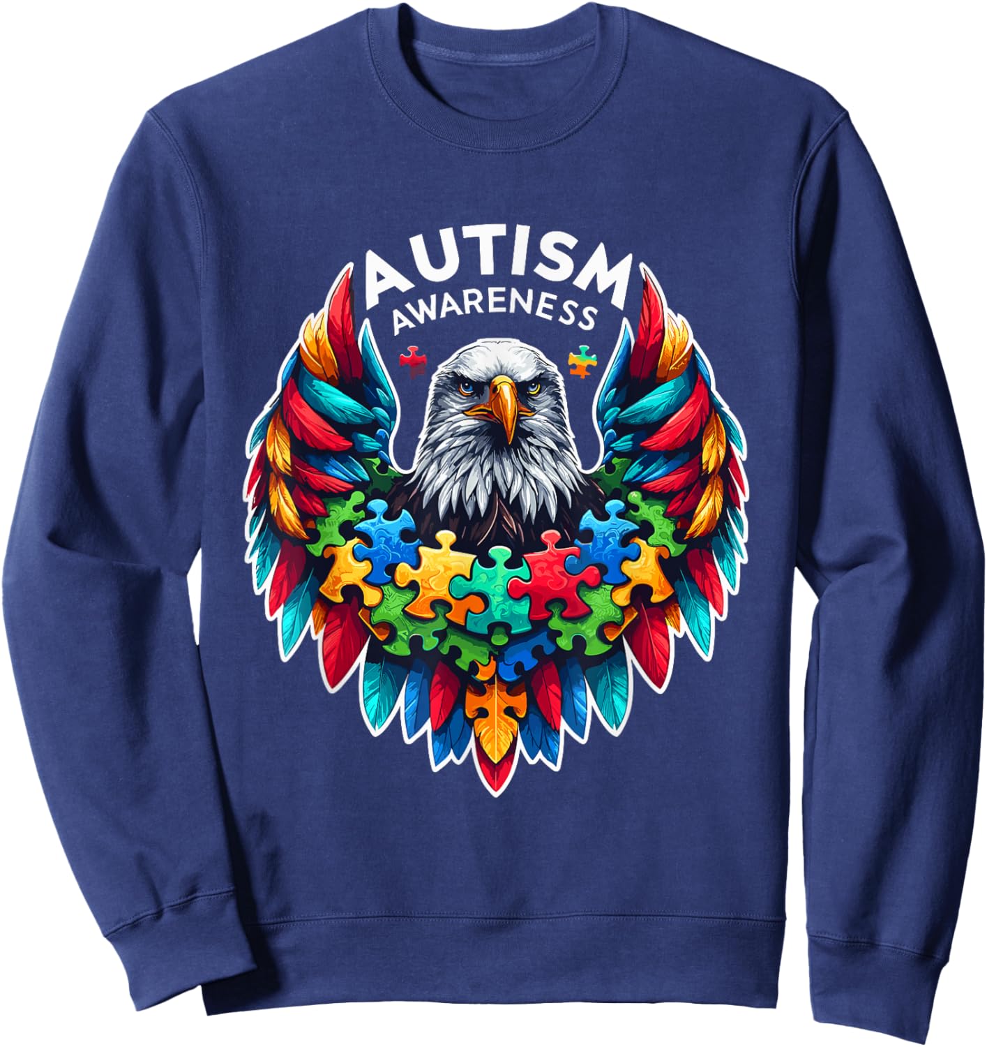 Autism Awareness puzzle pieces eagle Sweatshirt - Sweatshirt | Navy