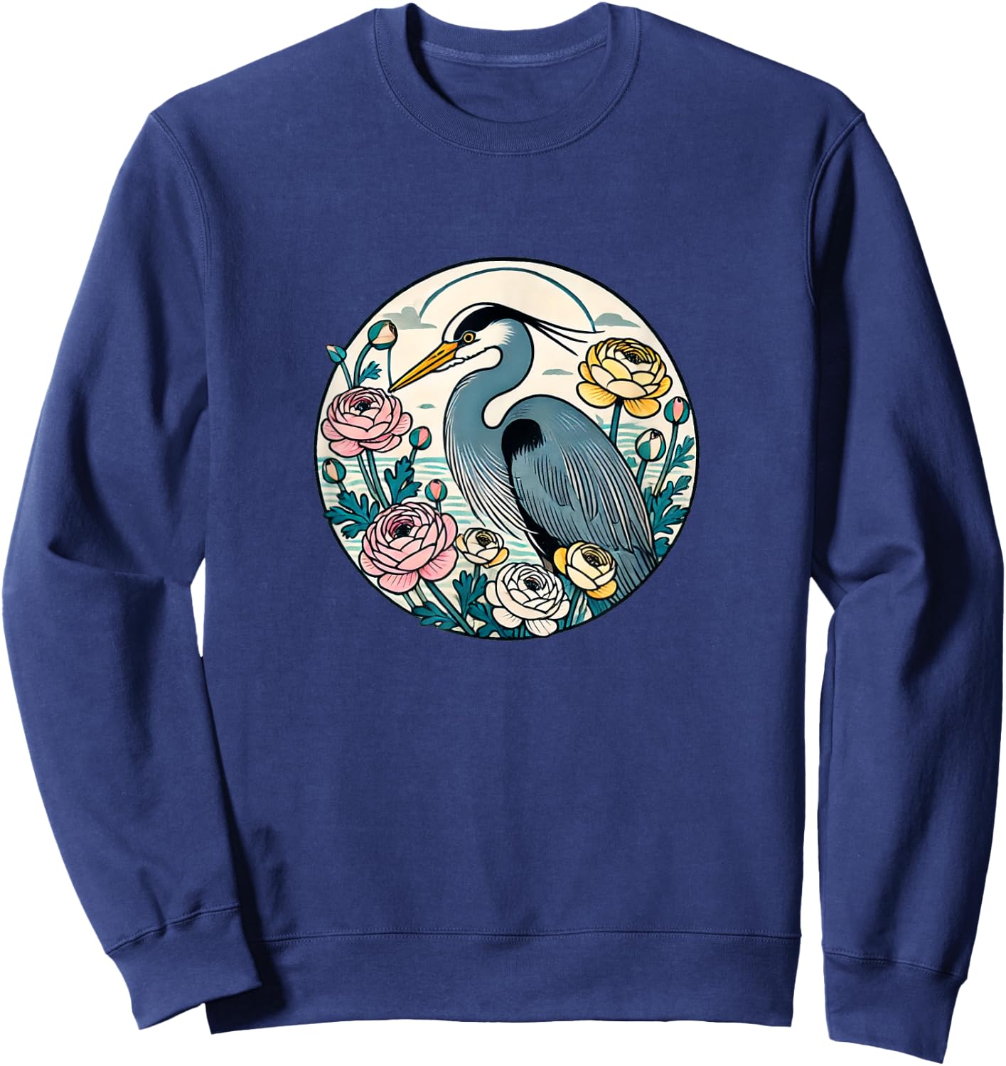 Great Blue Heron Illustration Bird Lover Herons Sweatshirt - Sweatshirt | Navy