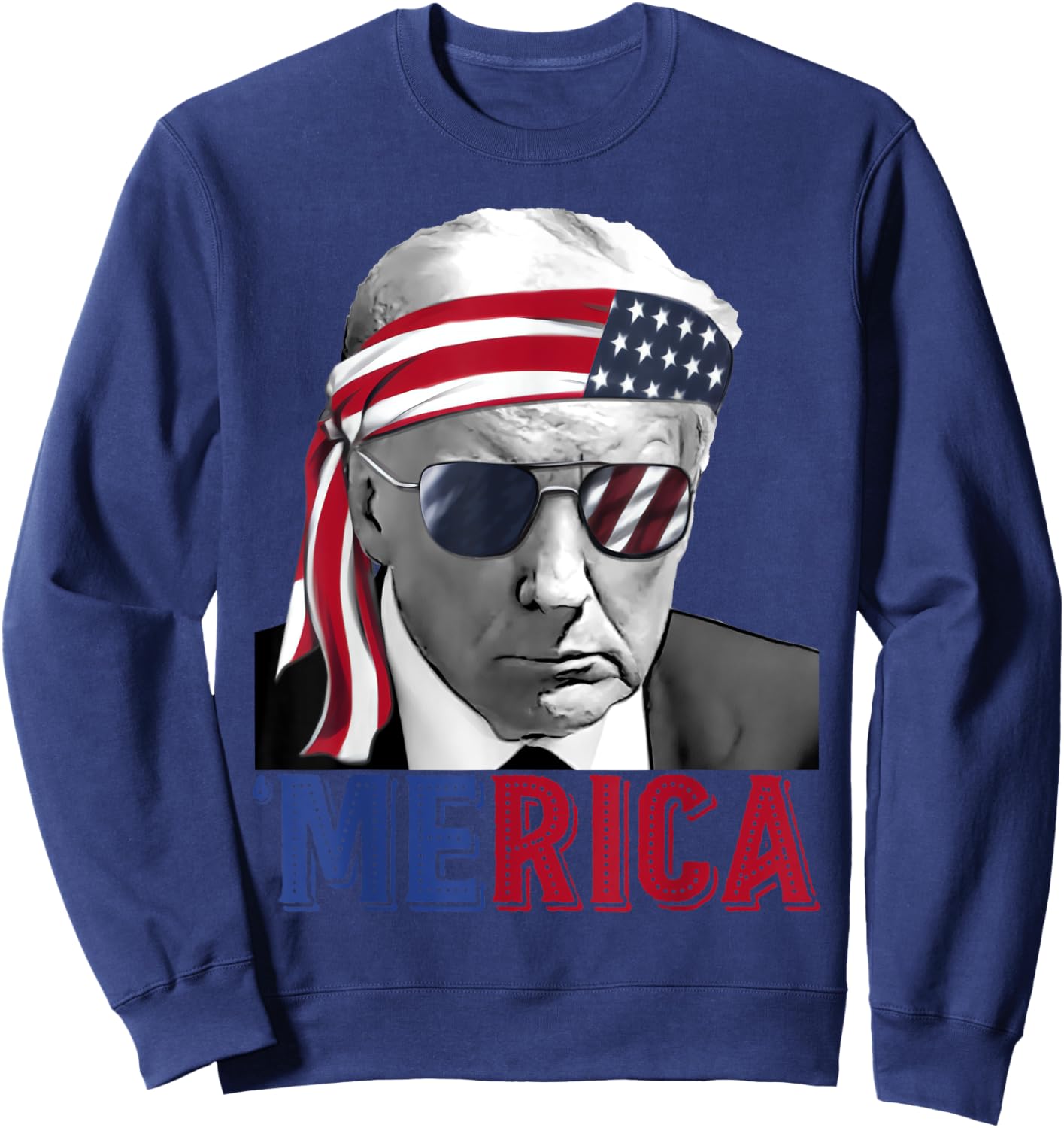 Happy 4th Of July 'MERICA TRUMP American Flag USA Women Girls Kids Men Sweatshirt - Sweatshirt | Navy