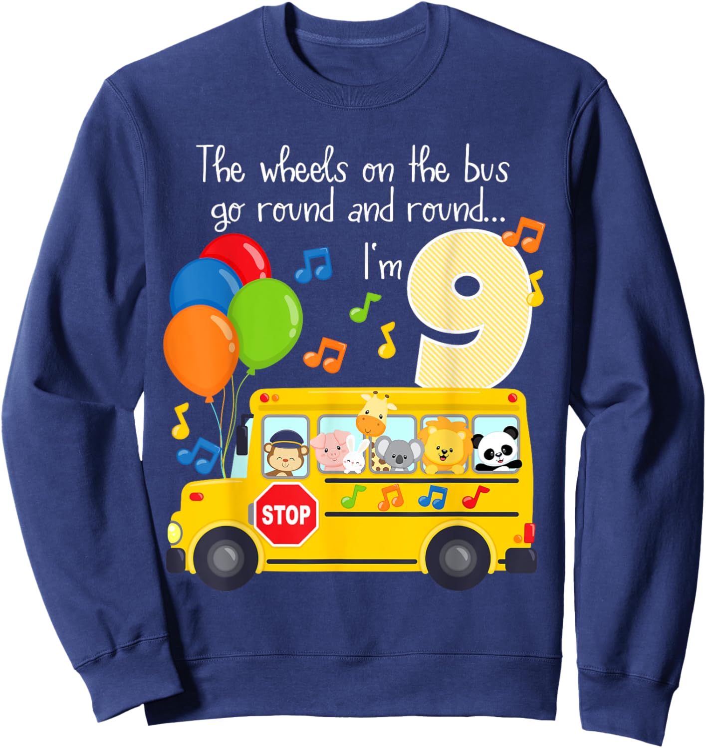 The Wheels On The Bus 9th Birthday 9 Yrs Old Family Matching Sweatshirt - Sweatshirt | Navy