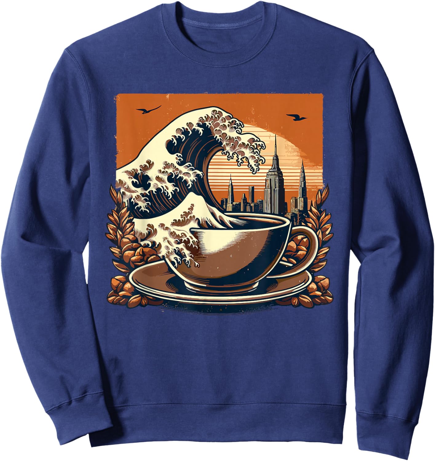 The Great Wave Of Coffee Funny Coffee - I Love Coffee Sweatshirt - Sweatshirt | Navy