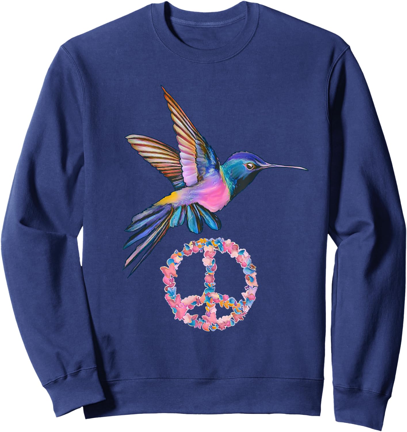 HUMMINGBIRD PEACE BIRD FLOWER POWER Hippie gift women Sweatshirt - Sweatshirt | Navy