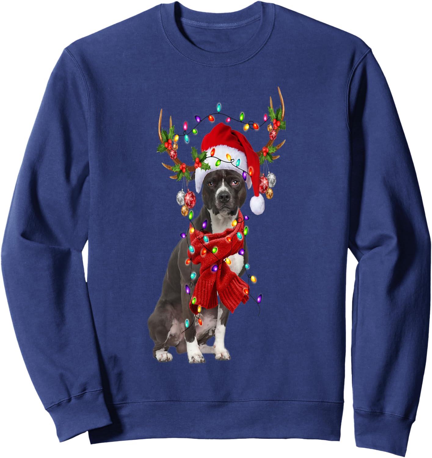 American Pit Bull Christmas Snow Layers Santa Dog Ugly Xmas Sweatshirt - Sweatshirt | Navy
