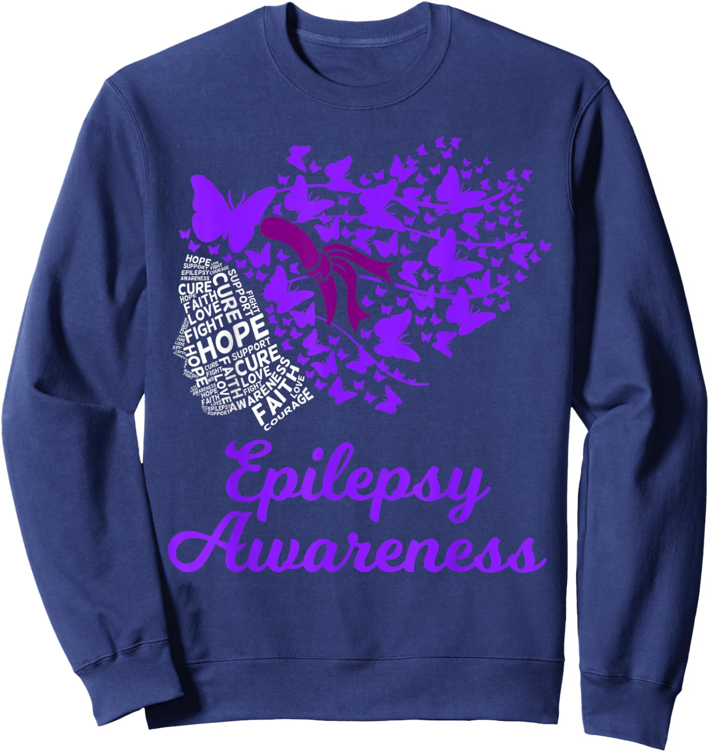 Epilepsy Awareness Day Epilepsy Butterfly Sweatshirt - Sweatshirt | Navy