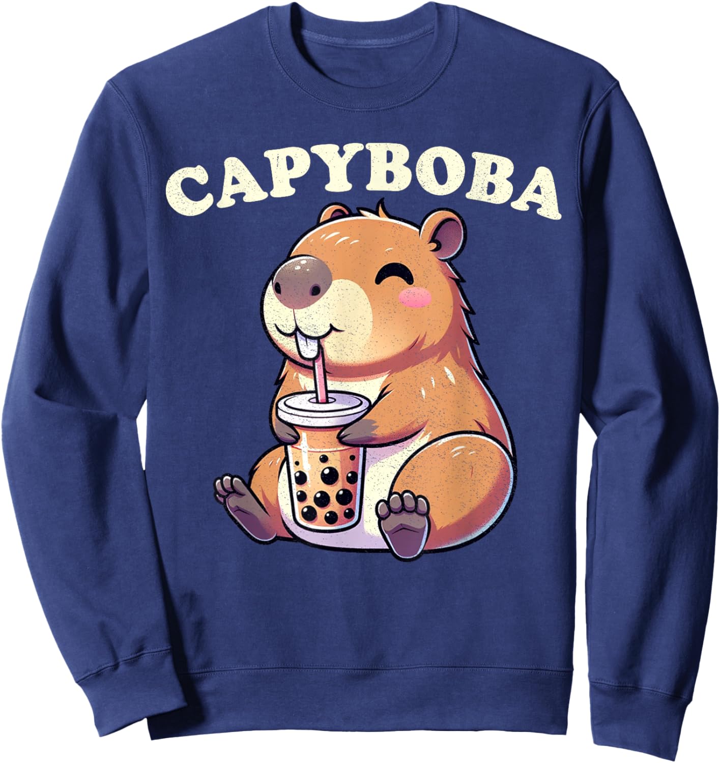 Capybara Shirt Funny Capybara Rodent, Capyboba Boba Milk Tea Sweatshirt - Sweatshirt | Navy