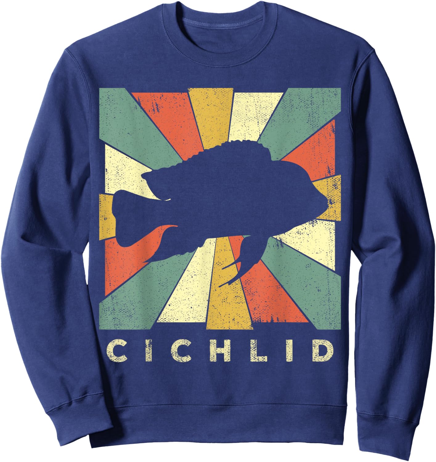 Vintage Cichlid Fish Lover Retro Style Animal Sweatshirt - Sweatshirt | Navy