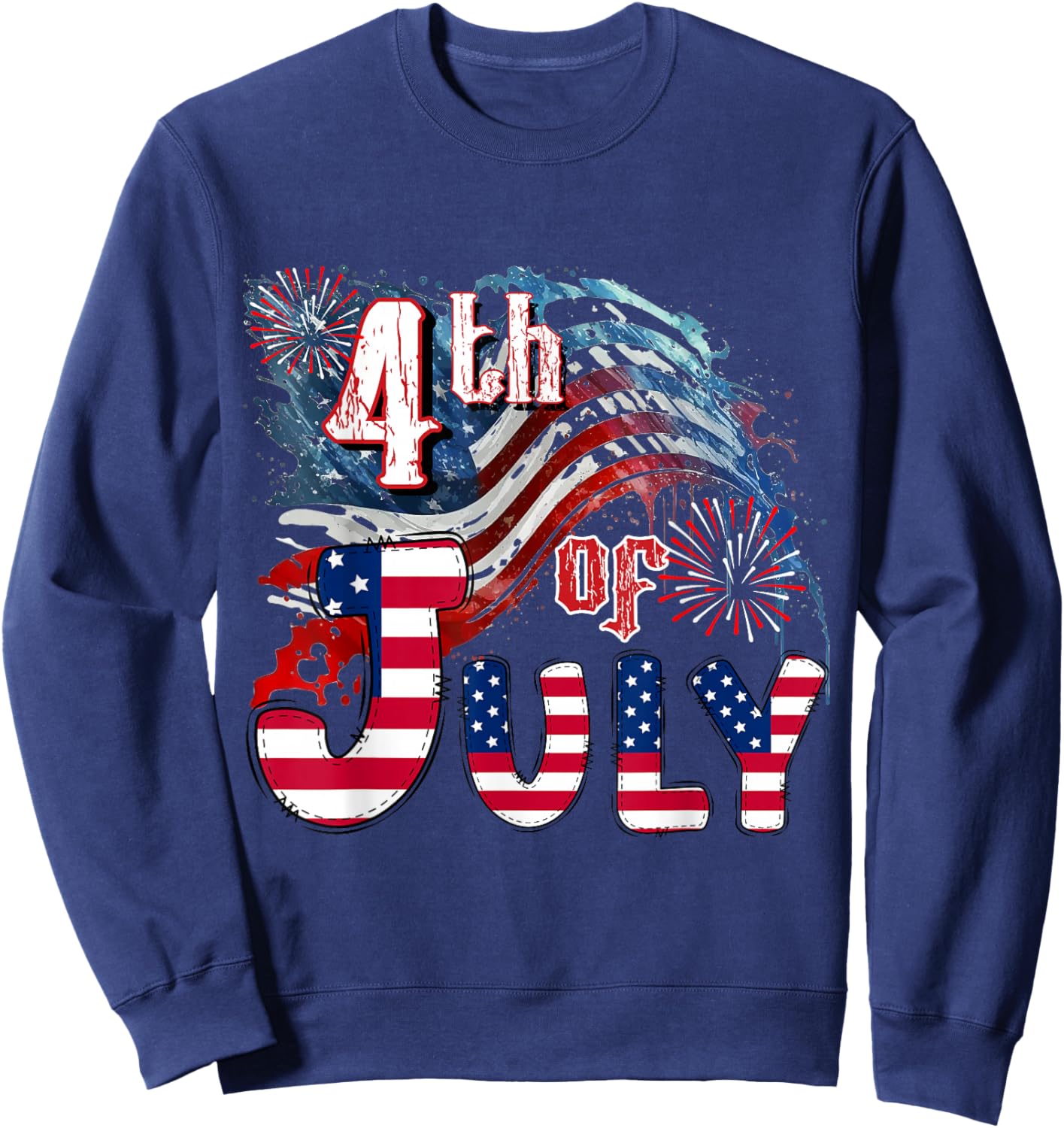Fireworks Happy 4th Of July US Flag American 4th Of July Sweatshirt - Sweatshirt | Navy