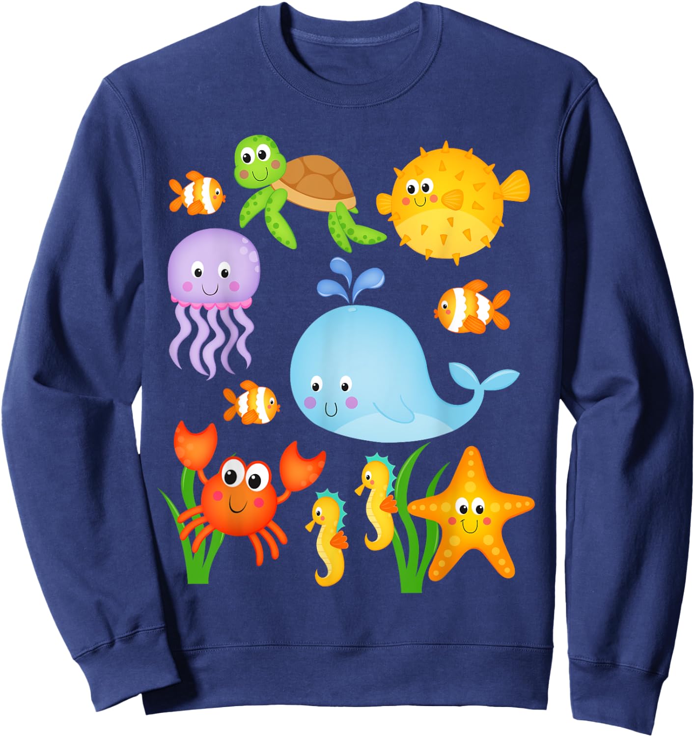 Sea Ocean Animals Whale Octopus Starfish Crab Kids Toddlers Sweatshirt - Sweatshirt | Navy