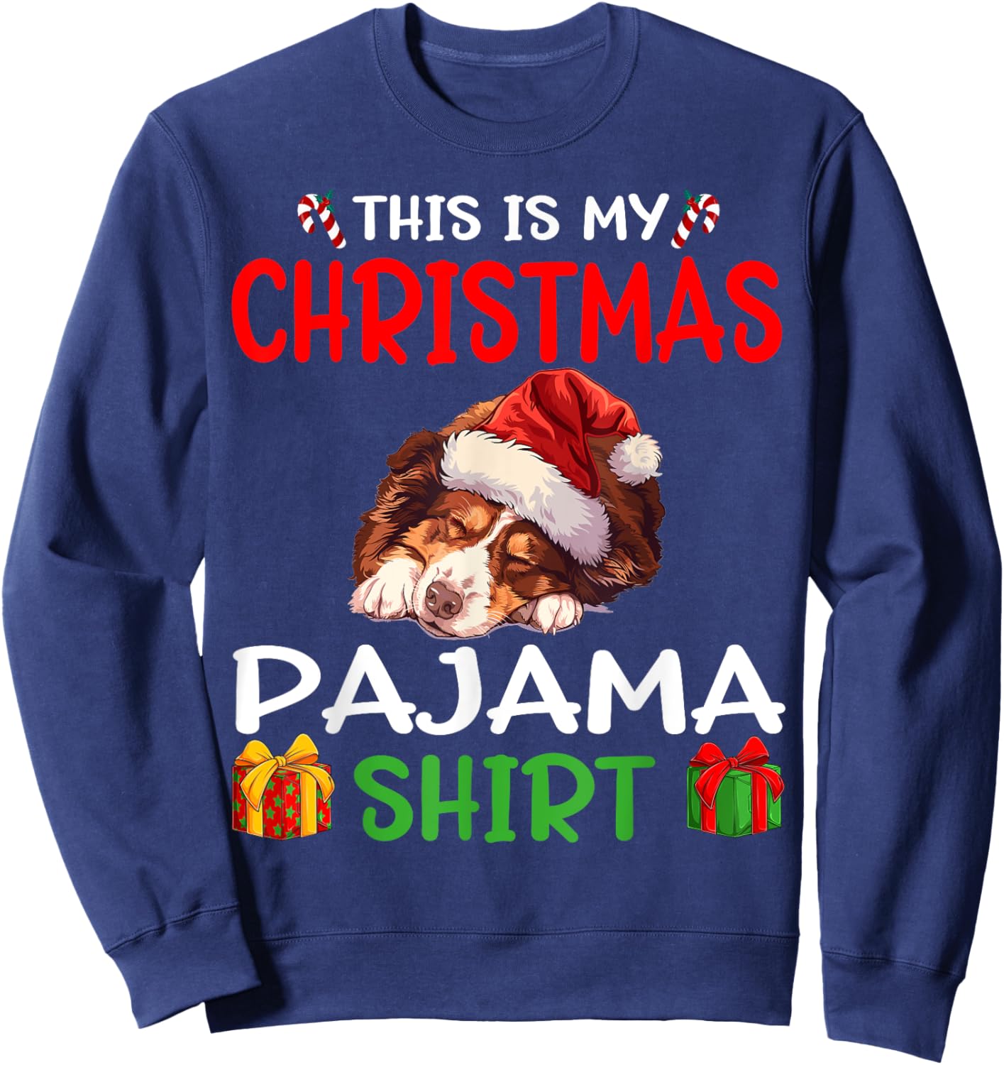Cute Australian Shepherd Dog This is my Christmas Pajama Women Kids Sweatshirt - Sweatshirt | Navy