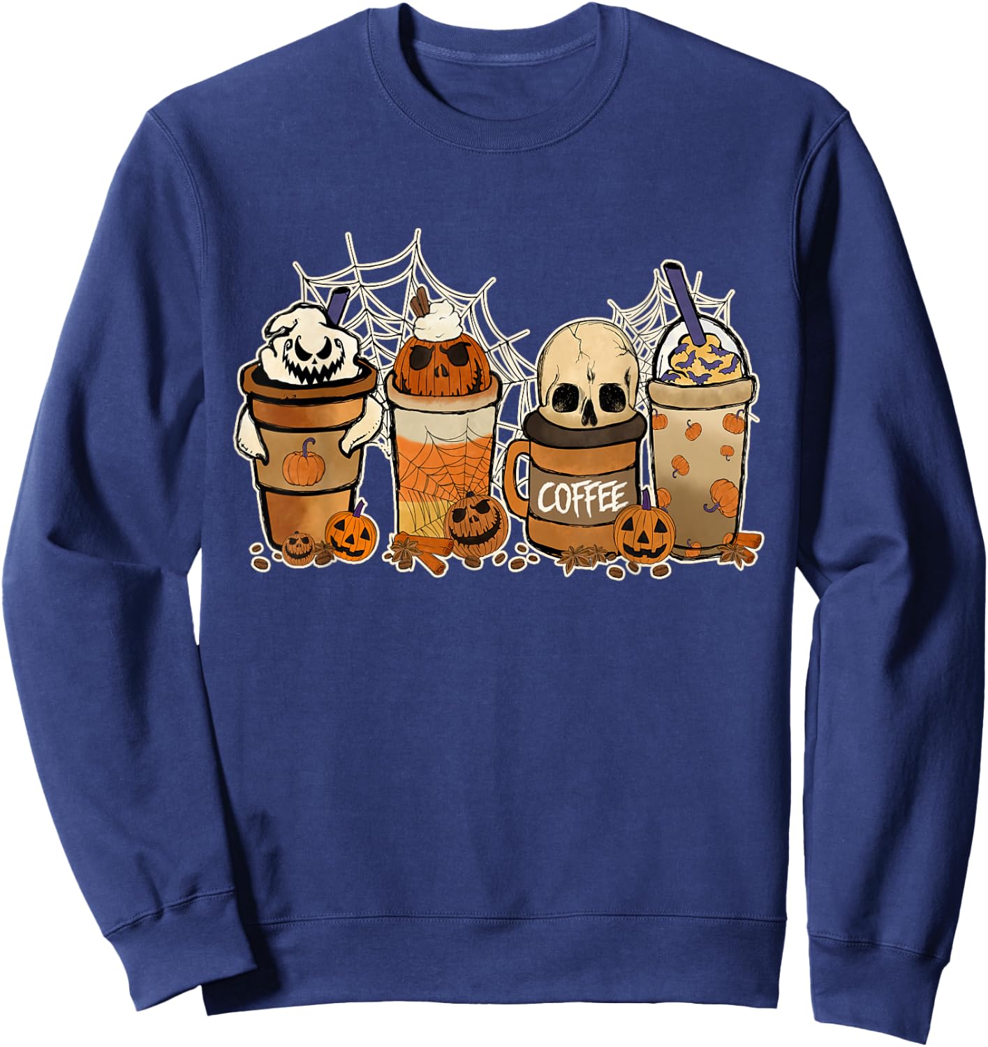 Halloween Spooky Season Coffee Lover Horror Movie And Coffee Sweatshirt - Sweatshirt | Navy