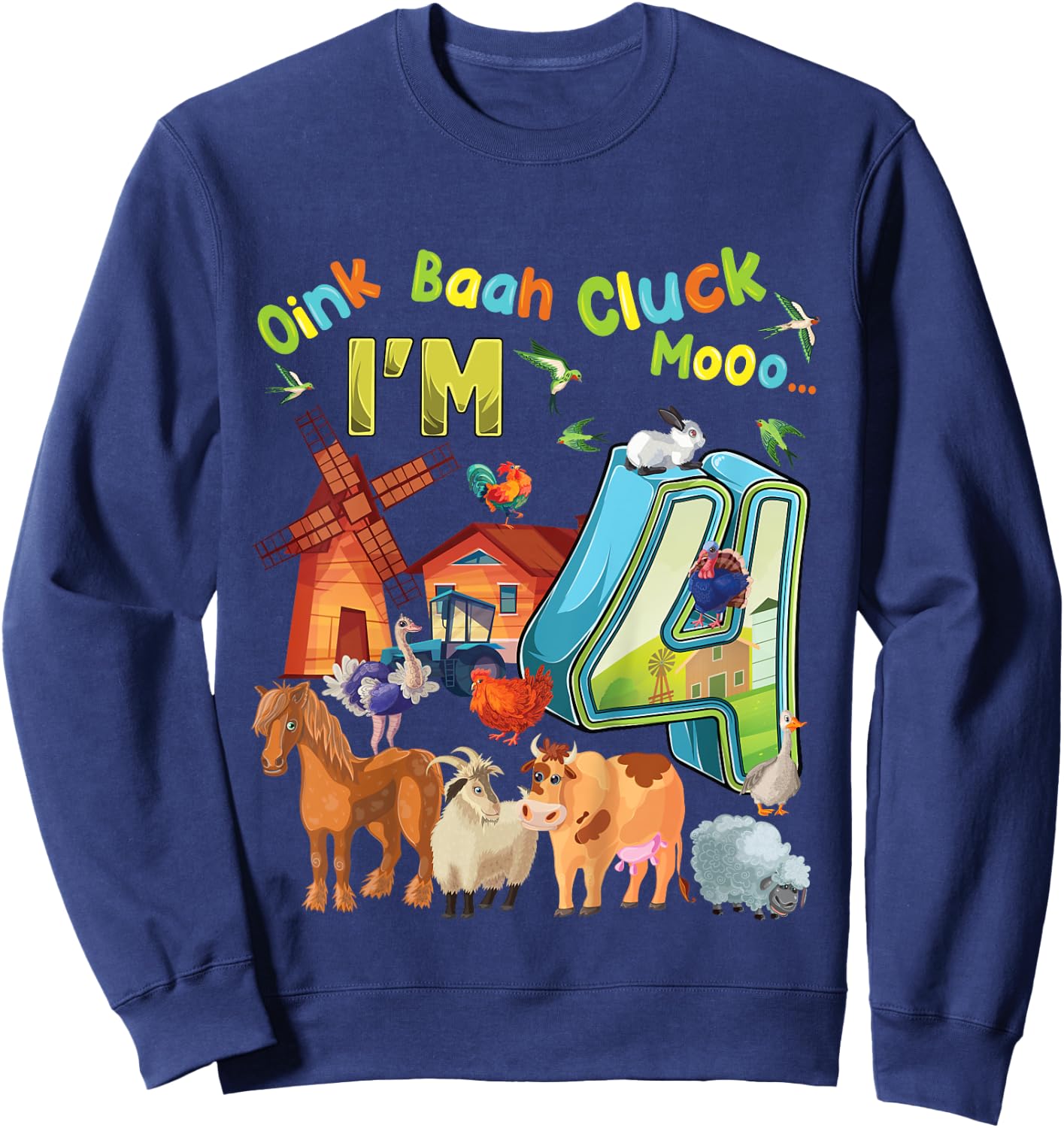 Barnyard 4th Birthday Farm Animals 4 Years Old Farming Sweatshirt - Sweatshirt | Navy