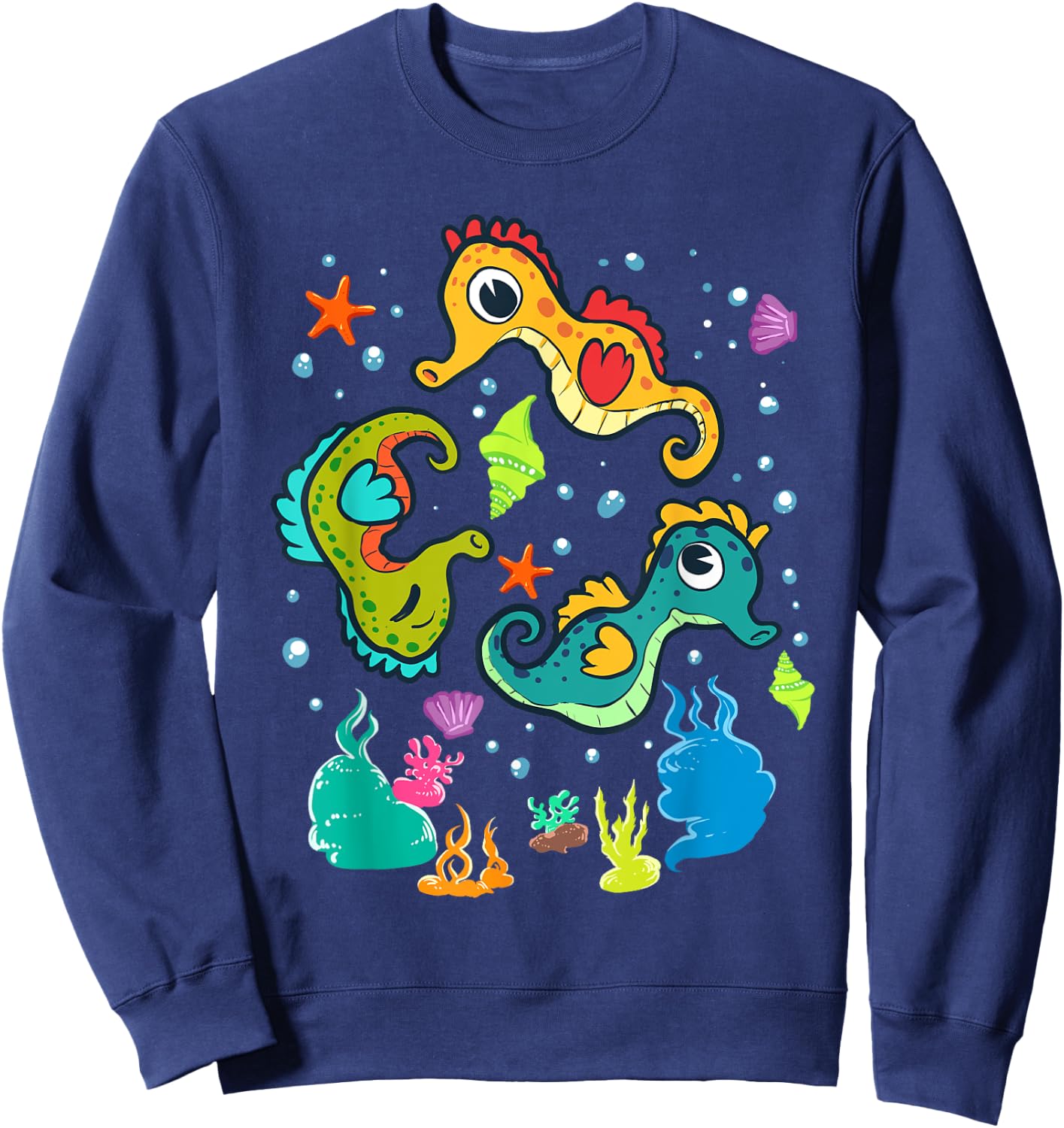 Cute Colorful Sea Horses Sea Life Ocean Seahorse Sweatshirt - Sweatshirt | Navy
