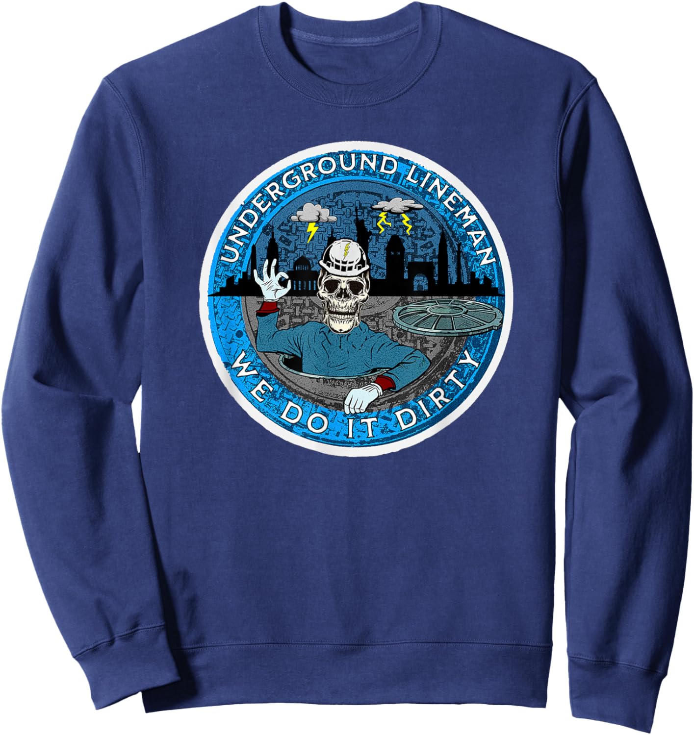 Underground Lineman Cable Splicer - Black - Small - -Adults - Short Sleeve - Classic Fit - Cotton 60%, Polyester 40% Sweatshirt - Sweatshirt | Navy