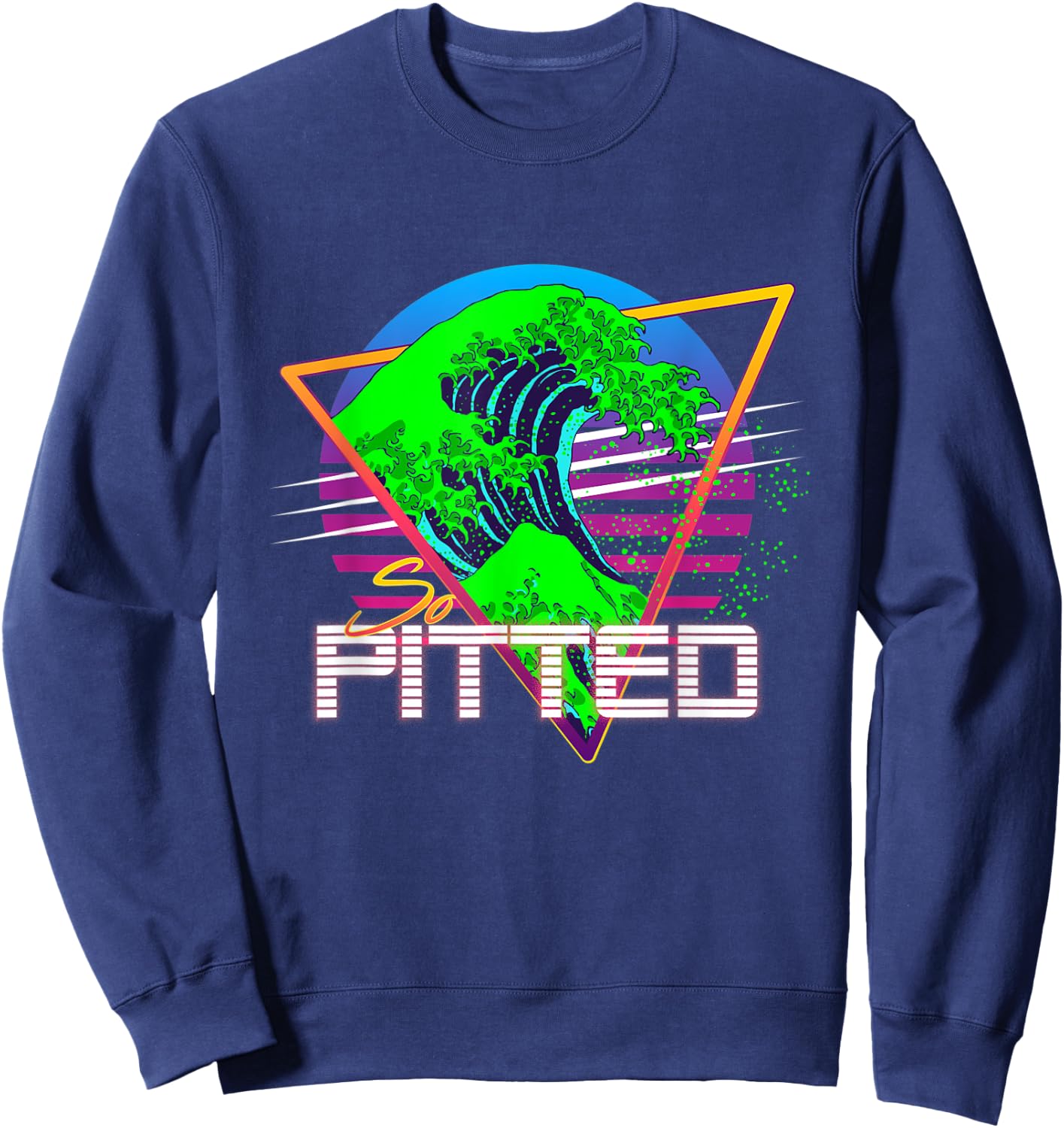 So Pitted Kanagawa Great Wave Retrowave Outrun Surfing Sweatshirt - Sweatshirt | Navy