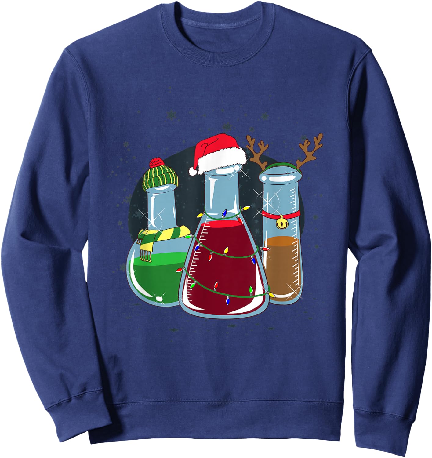 Chemical laboratory bottles, Santa, reindeer, Christmas Sweatshirt - Sweatshirt | Navy