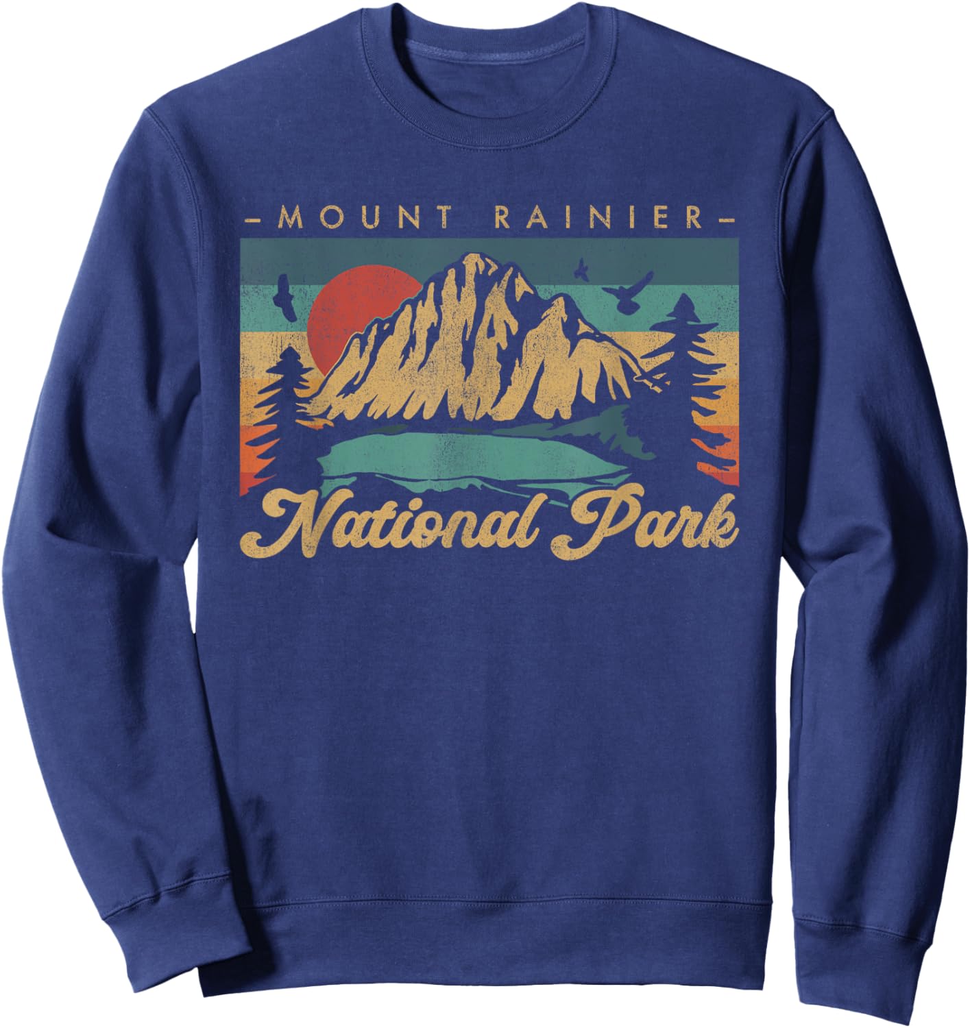 Retro Vintage Graphic Mount Rainier National Park Sweatshirt - Sweatshirt | Navy