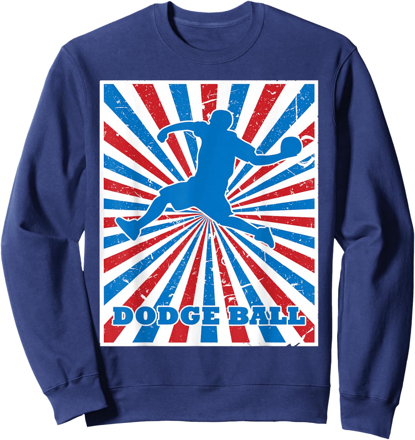 Vintage Dodgeball Player Red White Blue Stripes Sunburst Sweatshirt - Sweatshirt | Navy